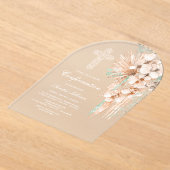 ベージュとミントブーケアーチの確認 アクリル招待状 (レイダウン)