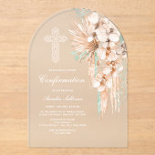 ベージュとミントブーケアーチの確認 アクリル招待状 (正面)