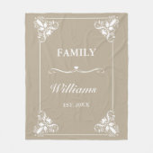 ベージュと白の装飾枠カスタムファミリ名 フリースブランケット (正面)