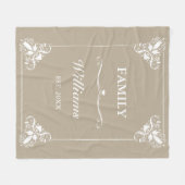 ベージュと白の装飾枠カスタムファミリ名 フリースブランケット (正面(横))