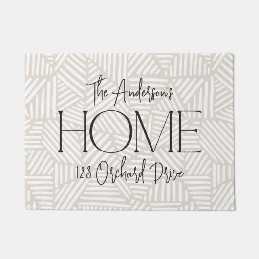 ベージュと白モダン幾何ホミニマルーム ドアマット (正面)