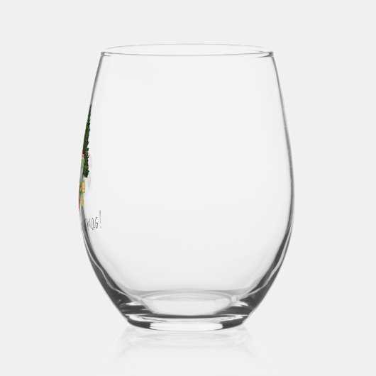 ベージュと緑のクリスマスグリーティング ステムなしワイングラス (左)