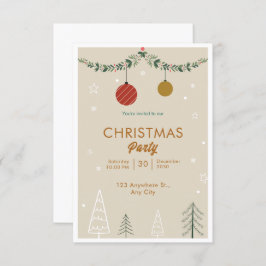 ベージュと緑のミニマリストのクリスマス 招待状