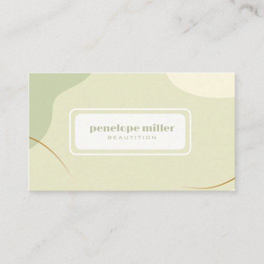 ベージュと緑の美容師の落ち着いた色 名刺 (正面)