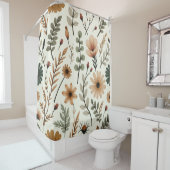 ベージュと茶色のボホの花 シャワーカーテン (インサイチュ)