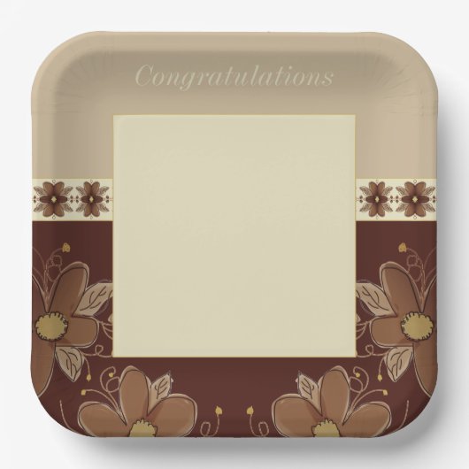 ベージュと茶色の正方形 ペーパープレート (正面)