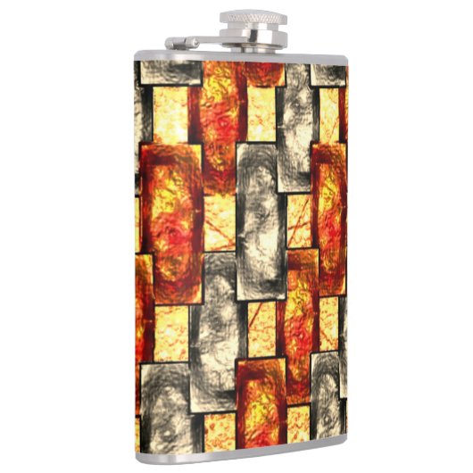 ベージュと赤で並んだ彫刻された長方形の作品 フラスク (右)