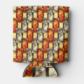 ベージュと赤で並んだ彫刻された長方形の作品 缶クーラー (正面)