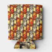 ベージュと赤で並んだ彫刻された長方形の作品 缶クーラー (裏面)