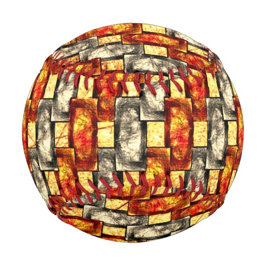 ベージュと赤で並んだ彫刻された長方形の作品 野球ボール (正面)