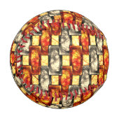 ベージュと赤で並んだ彫刻された長方形の作品 野球ボール (正面左)