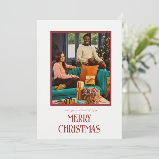 ベージュと赤のメリークリスマスの願い シーズンカード (スタンド正面)