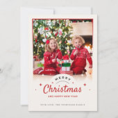 ベージュと赤の家族クリスマス シーズンカード (正面)