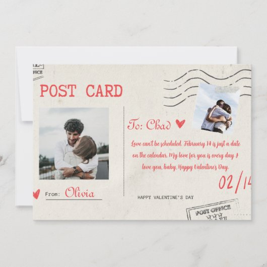 ベージュと赤の美しいハッピーバレンタインデーカード シーズンカード (正面)