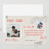 ベージュと赤の美しいハッピーバレンタインデーカード シーズンカード (正面/裏面)