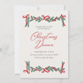 ベージュと赤ヴィンテージのクリスマスディナー 招待状 (正面)