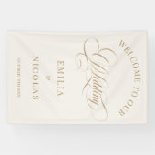 ベージュと金ゴールドクラシックの結婚歓迎サイン 横断幕 (横)