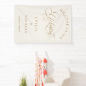 ベージュと金ゴールドクラシックの結婚歓迎サイン 横断幕 (インサイチュ)