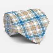 ベージュと青い格子模様のネックタイ ネクタイ (ロール)