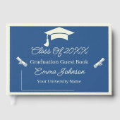 ベージュと青のカスタマイズ可能な卒業 ゲストブック (正面)
