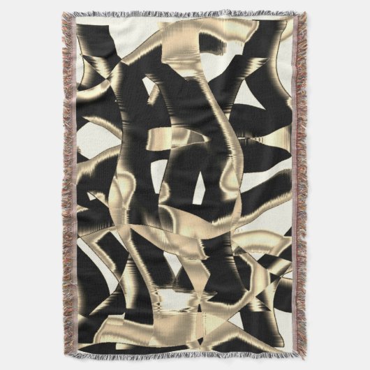 ベージュと黒のスクラップまたはテープを破壊澄んした スローブランケット (正面縦)