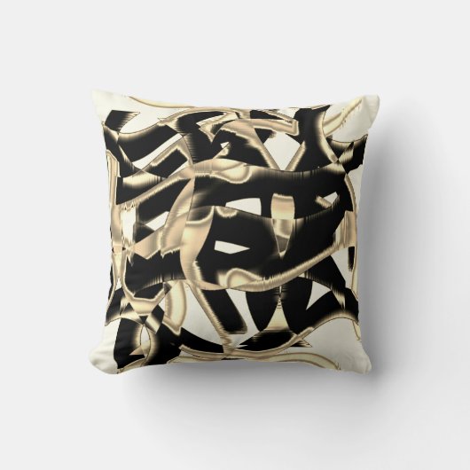 ベージュと黒のスクラップ、リボンの破壊澄ん クッション (正面)