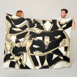 ベージュと黒のスクラップ、リボンの破壊澄ん フリースブランケット