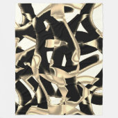 ベージュと黒のスクラップ、リボンの破壊澄ん フリースブランケット (正面)