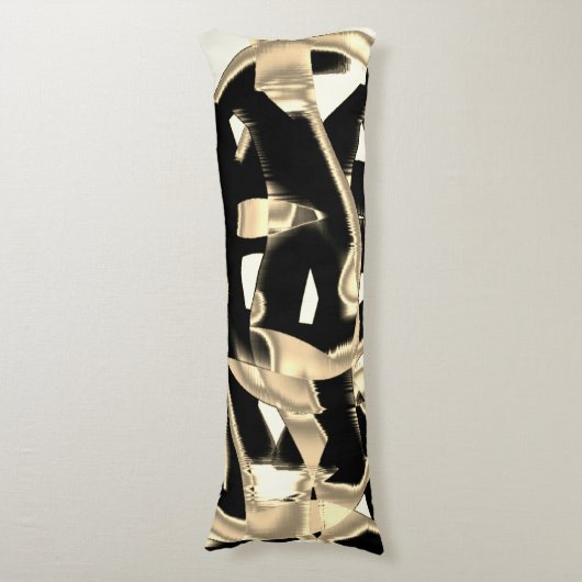 ベージュと黒のスクラップ、リボンの破壊澄ん ボディピロー (正面縦)