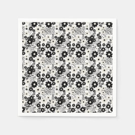 ベージュと黒の花 スタンダードカクテルナプキン