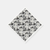 ベージュと黒の花 スタンダードカクテルナプキン (角)