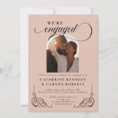 ベージュと黒字書道婚約パーティ 招待状 (正面)