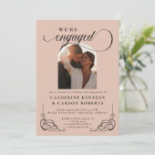 ベージュと黒字書道婚約パーティ 招待状 (スタンド正面)