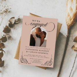 ベージュと黒字書道婚約パーティ 招待状