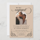 ベージュと黒字書道婚約パーティ 招待状 (正面)