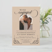 ベージュと黒字書道婚約パーティ 招待状 (スタンド正面)