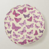 ベージュにキュートなピンクの蝶々模様 ラウンドクッション (裏面)