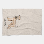 ベージュに名前を付けた柔らかいコートのウィートテリア犬 キッチンタオル (横)
