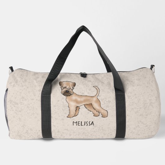 ベージュに名前を付けた柔らかいコートのウィートテリア犬 ダッフルバッグ (裏面)