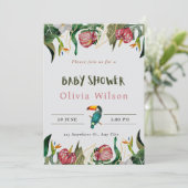 ベージュのかわいい花模様のベビーシャワー招待状 招待状 (スタンド正面)