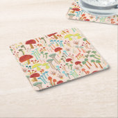 ベージュのきのこ紙コースター 四角形 スクエアペーパーコースター (アングル)