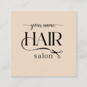 ベージュのはさみスクリプト ヘアサロンQRコード スクエア名刺 (正面)