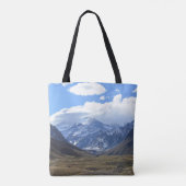 ベージュのアルパカの顔の山の編み物バッグ トートバッグ (裏面)