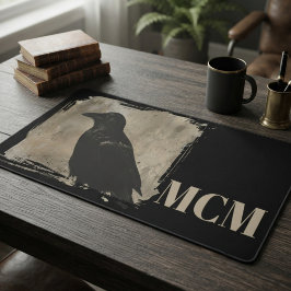 ベージュのイニシャル入りのレイヴンデスクアクセサリー デスクマット