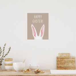 ベージュのイースターに水彩ウサギの耳 Happy Easter ポスター