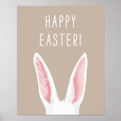 ベージュのイースターに水彩ウサギの耳 Happy Easter ポスター (正面)