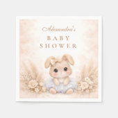 ベージュのウサギの花柄ベビーシャワー スタンダードカクテルナプキン (正面)