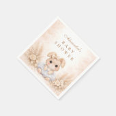 ベージュのウサギの花柄ベビーシャワー スタンダードカクテルナプキン (角)