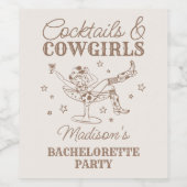 ベージュのカクテルとカウガールズ ロデオ ブライズメイド ワインラベル (シングルラベル)