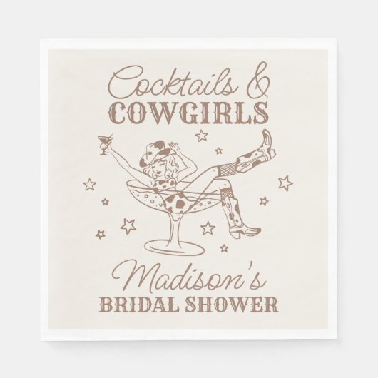 ベージュのカクテルとカウガールズ ロデオ ブライダルシャワー スタンダードランチョンナプキン (正面)